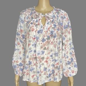 Zac & Rachel Frilly Floral Watercolor Poets Top Size Large